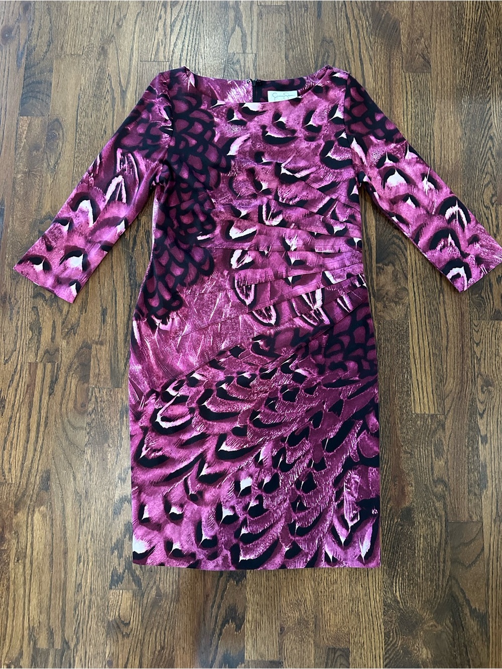 Jessica Simpson Purple Black Animal Print Banded Bodycon Dress Sz 8